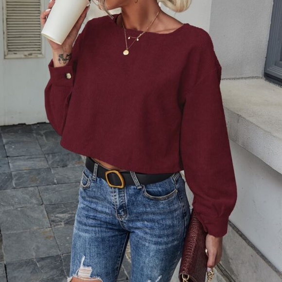 Classic Black Corduroy Cropped Top Minimalist y2k - Picture 4 of 14